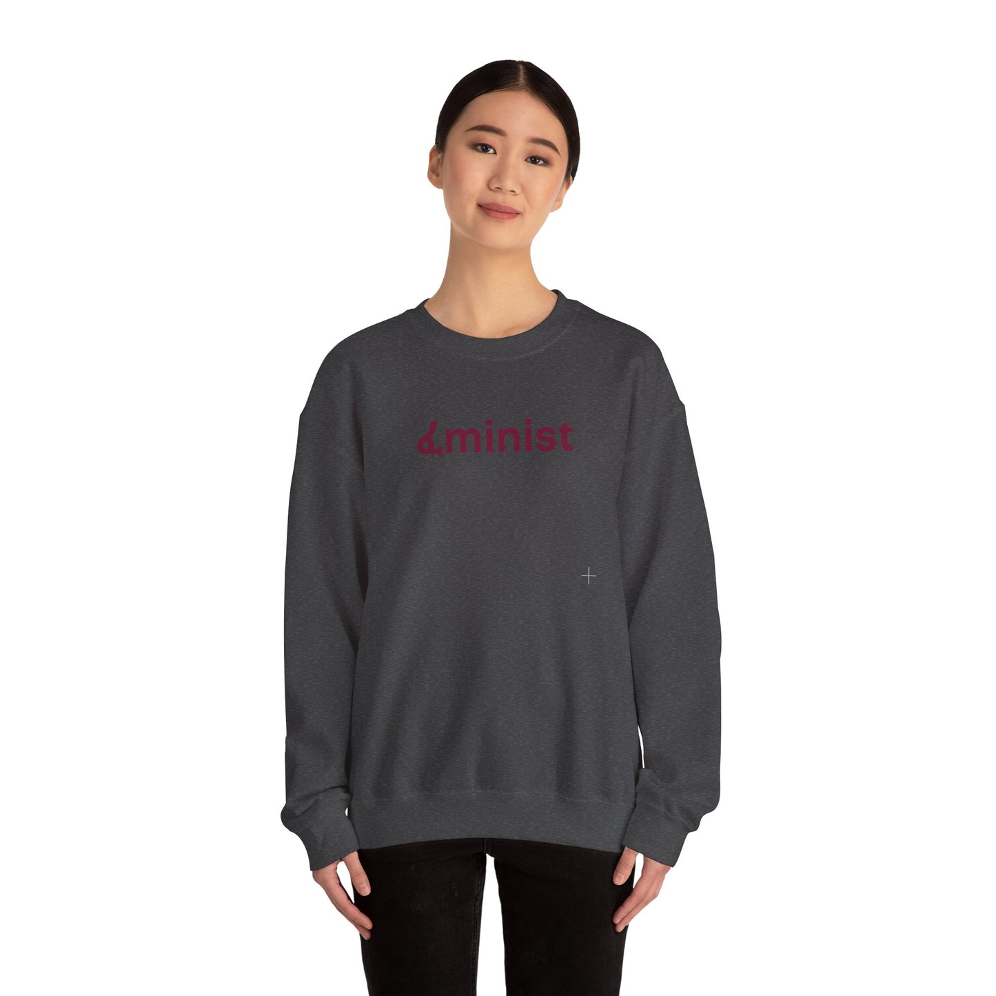 Feminist (ፈminist) written in Burgundy Unisex Heavy Blend™ Crewneck Sweatshirt